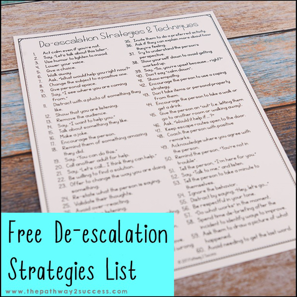 Free de-escalation strategies list