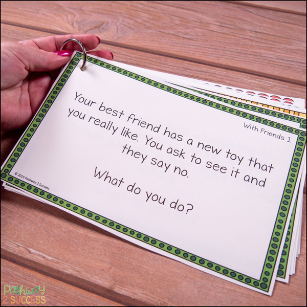 Social scenarios to role-play during morning meeting in class.