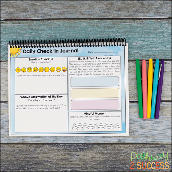 Daily SEL Check-in Journal for kids and teens to work on social-emotional skills.