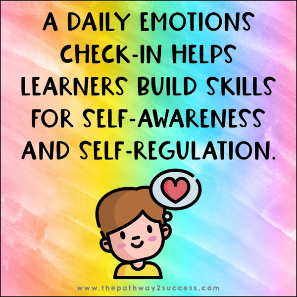 A daily emotions check-in helps learners build self-awareness and self-regulation skills.
