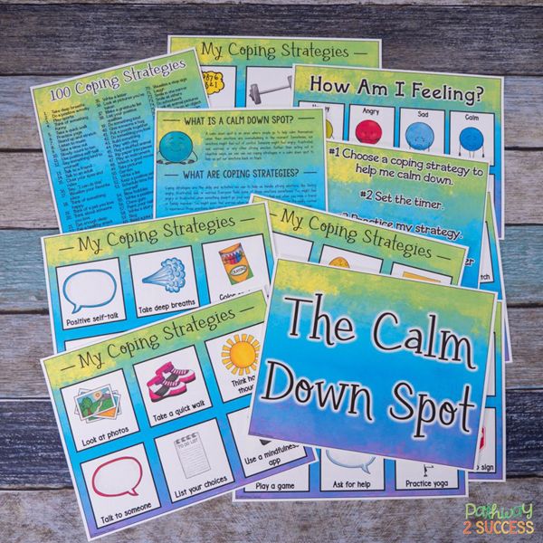Calm-down spot with coping strategies