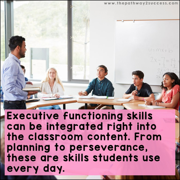 Executive functioning skills can be integrated right into the classroom content. From planning to perseverance, these are skills students use every day.