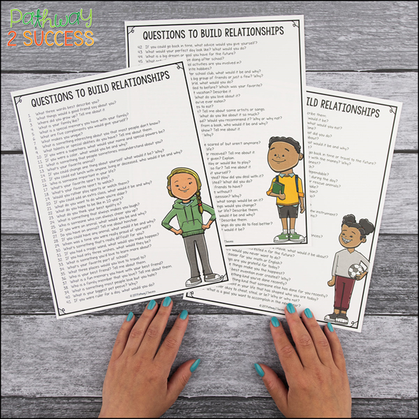 Relationship-building questions (free) to build a positive classroom climate.