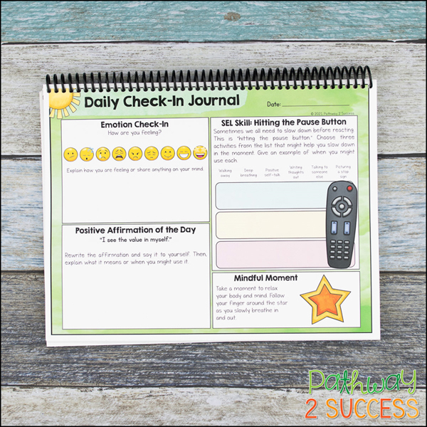 Daily emotions check-in journal with social-emotional skills.