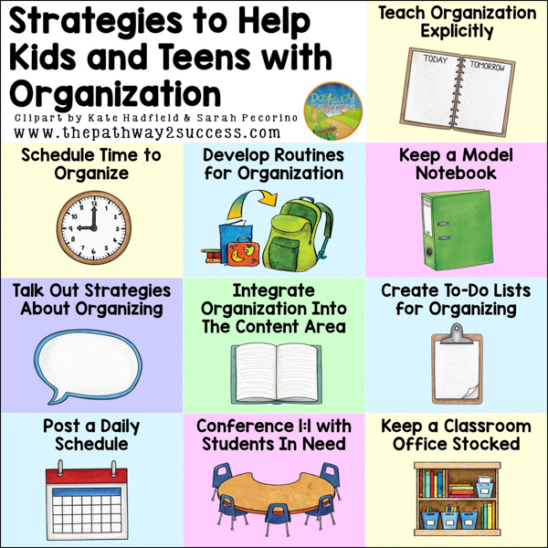 Strategies to help kids and teens with organization (visual)