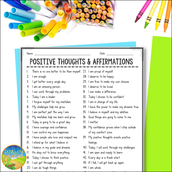 Positive affirmations list and activity