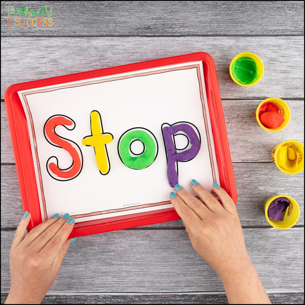 Use modeling dough to practice words like stop, think, and act.