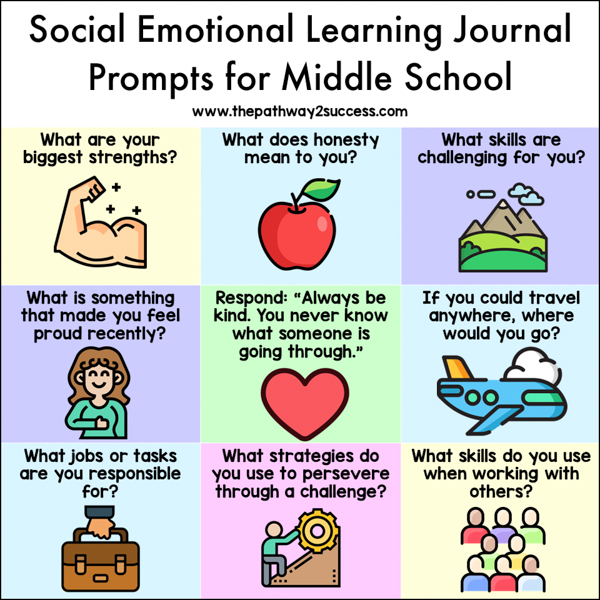 Social Emotional Learning Journal prompts for middle school