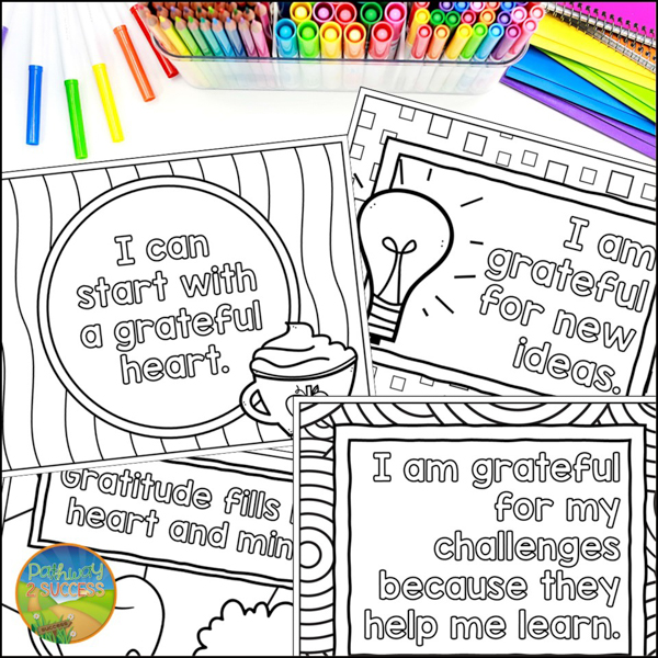 Color gratitude coloring pages with children and young adults.