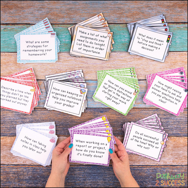 executive functioning-focused question cards to boost skills for organization, planning, attention, and more.