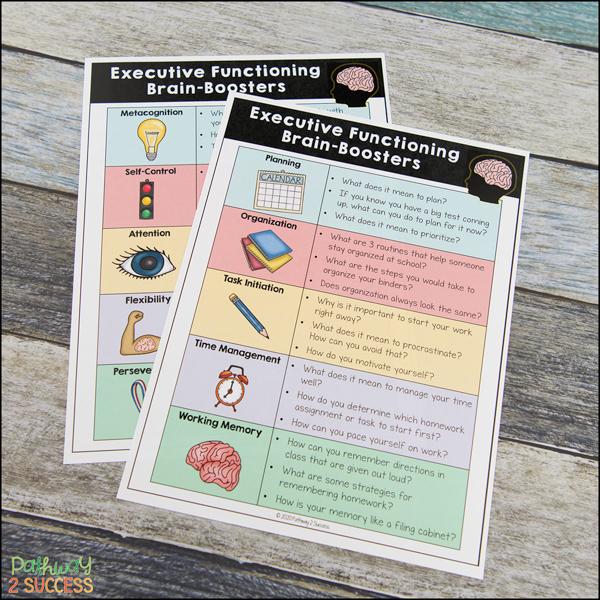 executive functioning questions to discuss worksheet