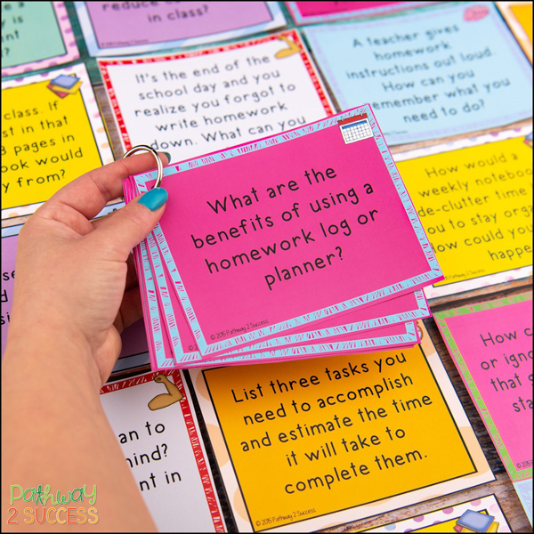 Put executive functioning question cards on a ring for easy access and use in the classroom
