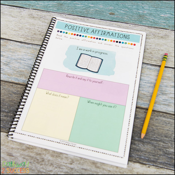 Positive self-talk daily journal worksheet for kids