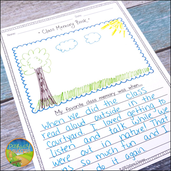 Class memory book activity for the end of the school year