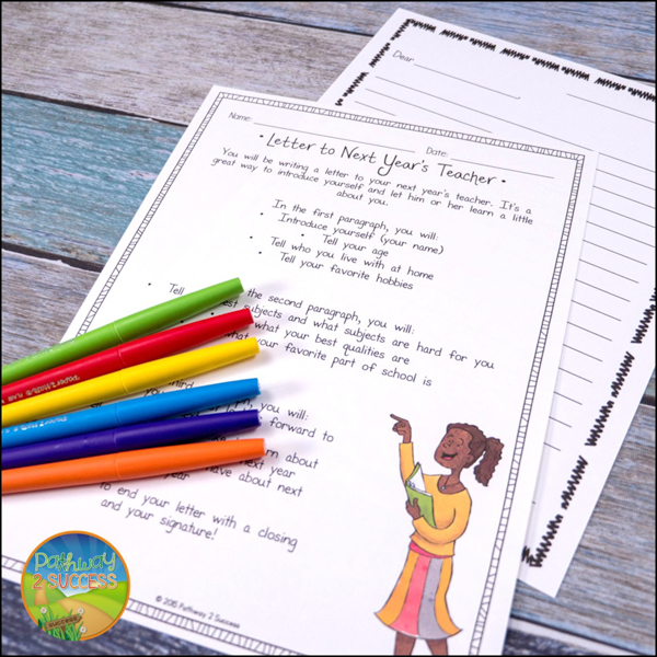 letter to next year's teacher - an activity to build executive functioning skills at the end of the school year
