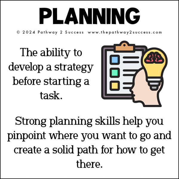 Planning: the ability to develop a strategy before starting a task.