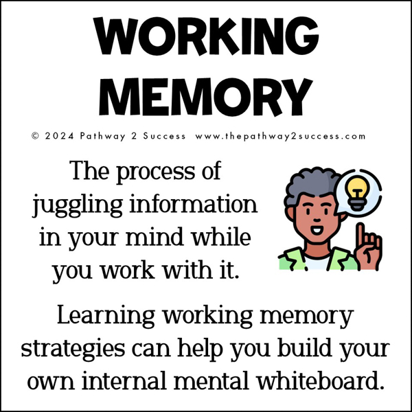 working memory: the process of juggling information in your mind while working with it
