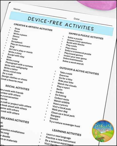 Device-free activities list for kids and teens