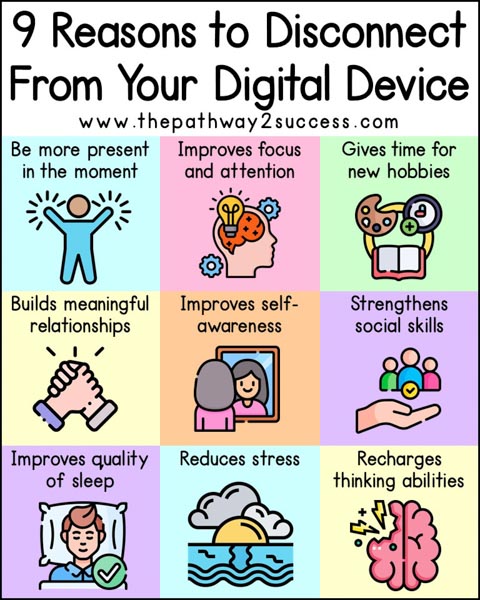 reasons to disconnect from your digital device - ideas to discuss with kids and teens