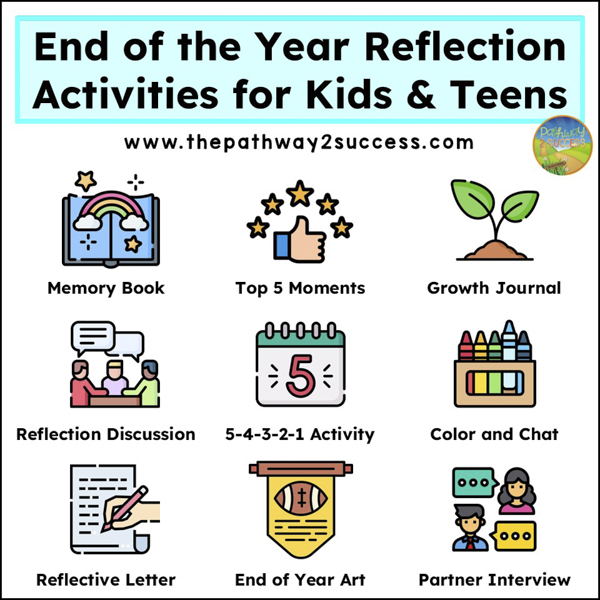end of the year reflection activities for kids and teens in the classroom