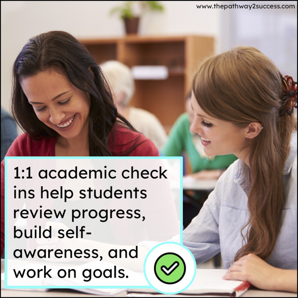 Use 1:1 academic check ins to help students review their progress and work on goals.