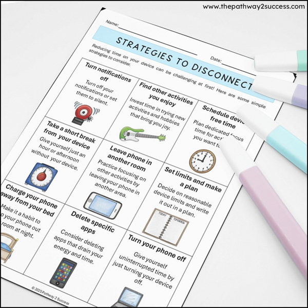 worksheets to help kids and teens disconnect from digital devices